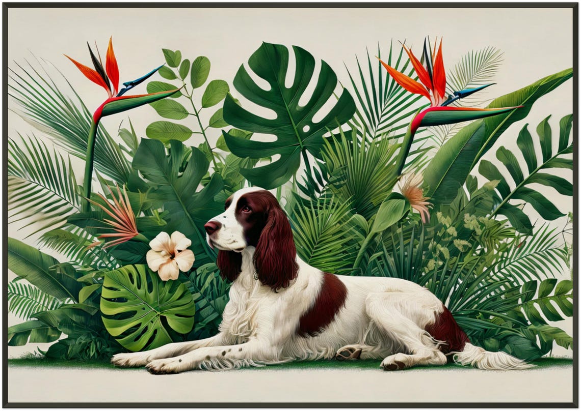 English Springer Spaniel Tropical Botanical Garden Dog Poster