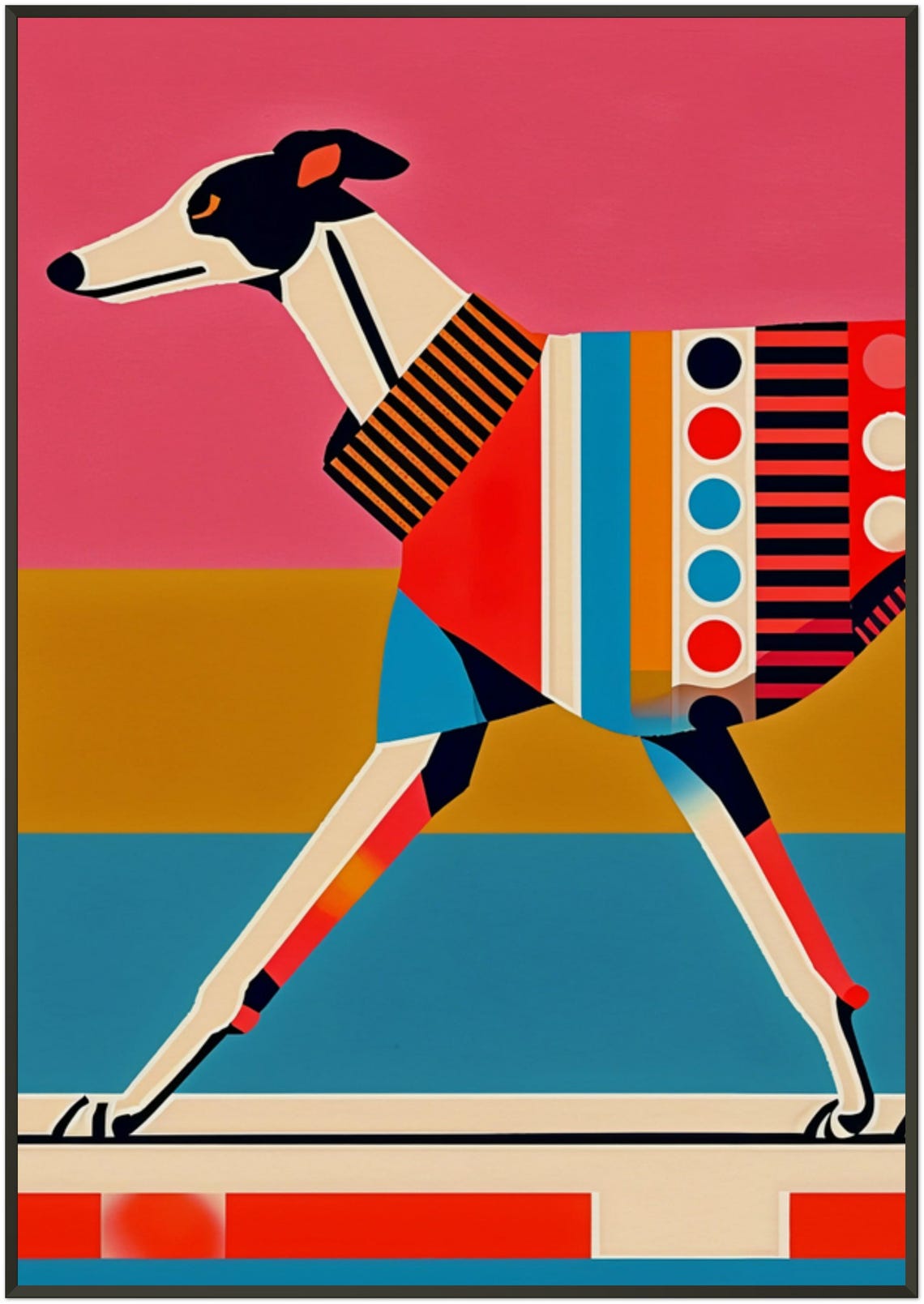 Lone Greyhound Sunset Stripes Bold Patchwork Dog Sweater Poster - Image 5