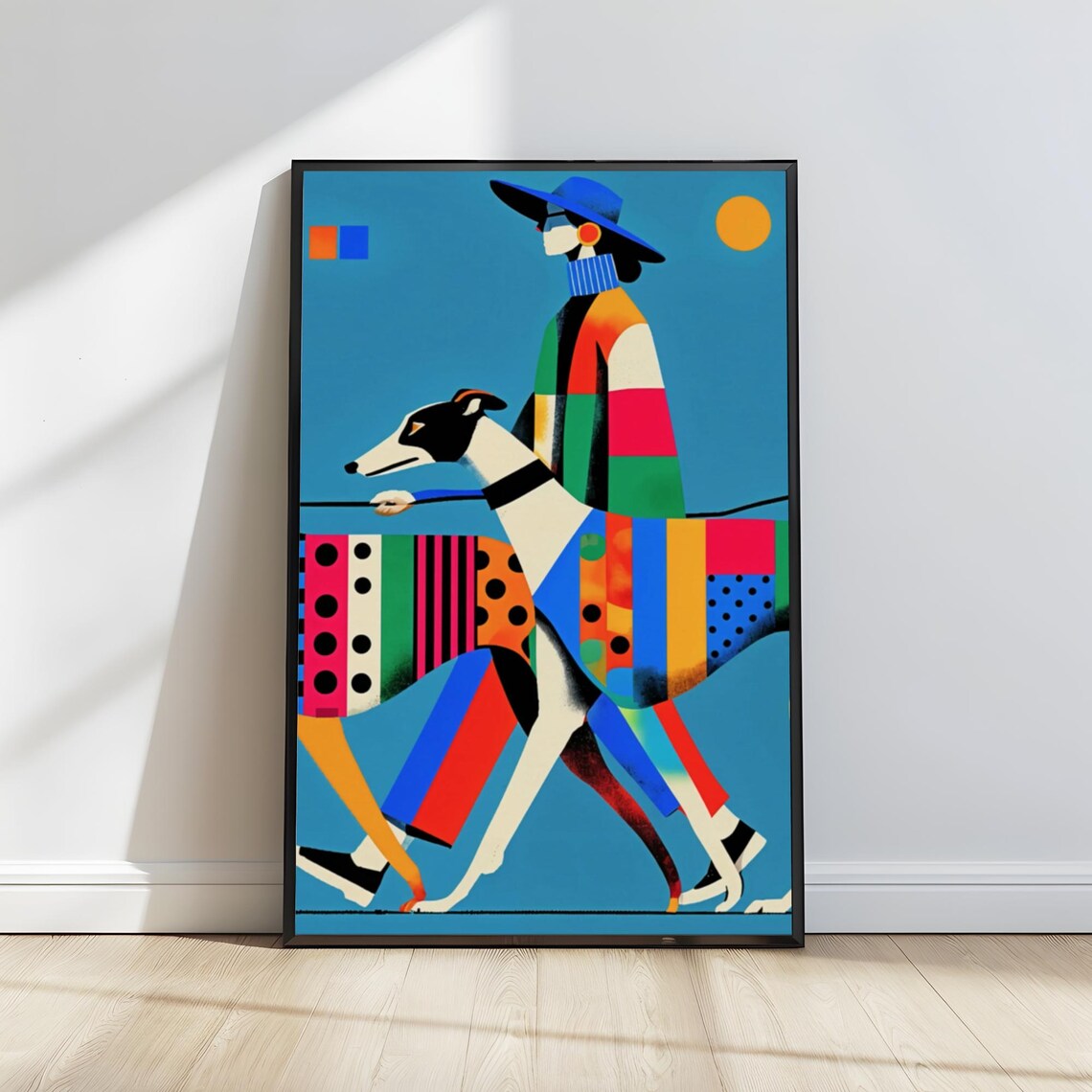 Woman Walking Greyhound Colorful Modernist Dog Illustration Poster - Image 4