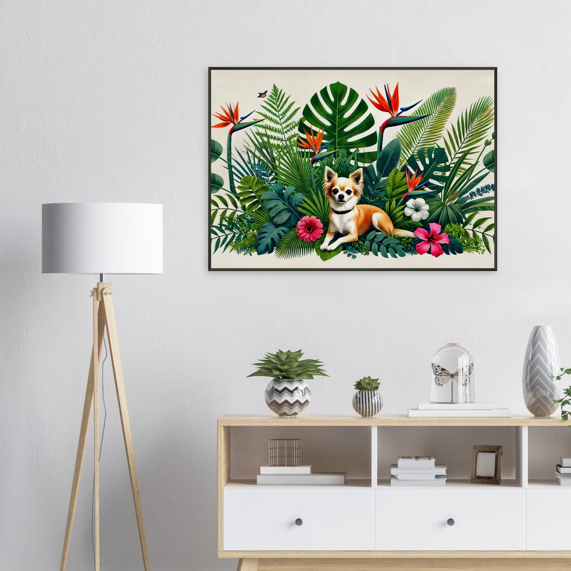 Tiny Chihuahua Tropical Botanical Garden Colorful Flower Poster - Image 2