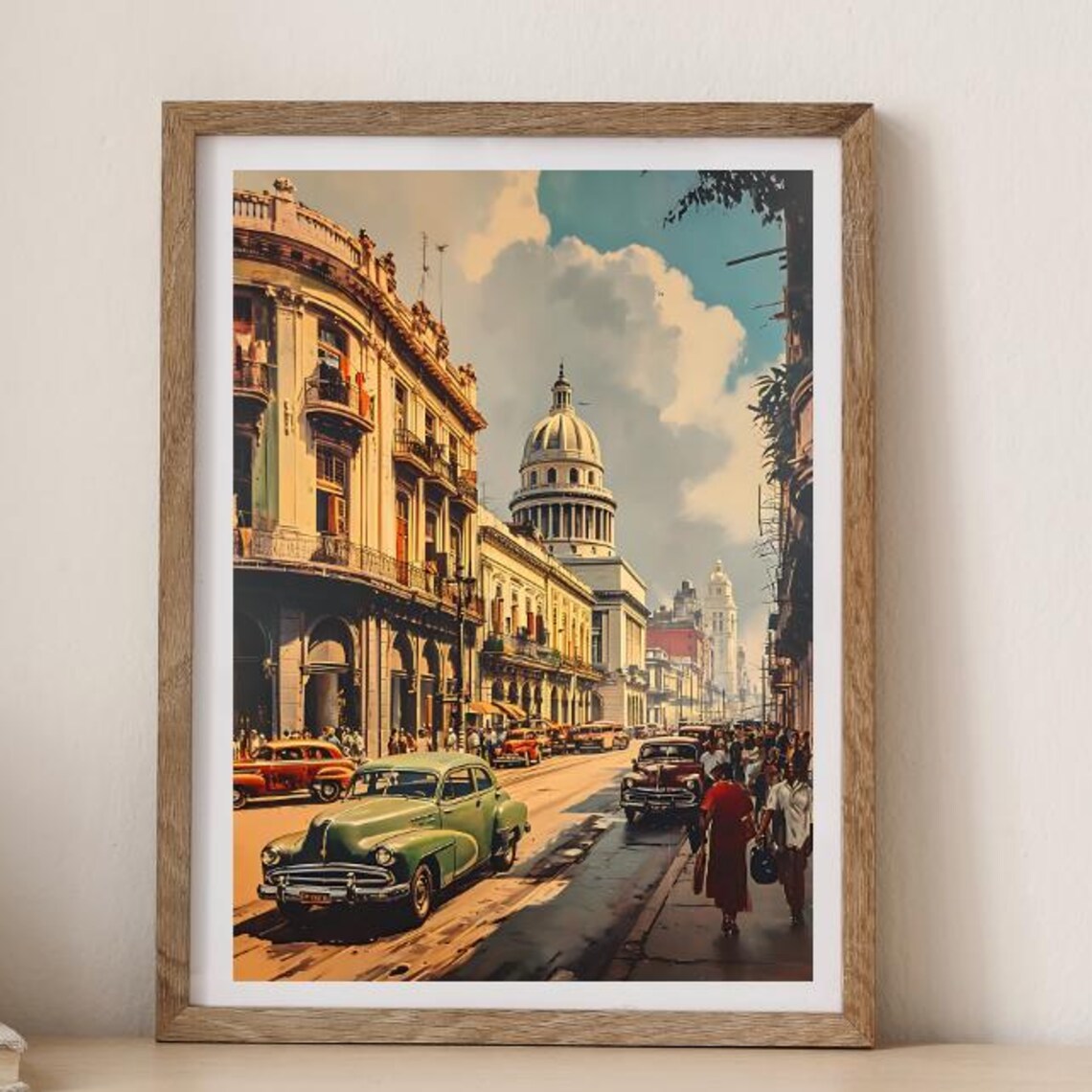 Havana Cuba Capitol Dome Vintage Cars Street Retro Travel Poster
