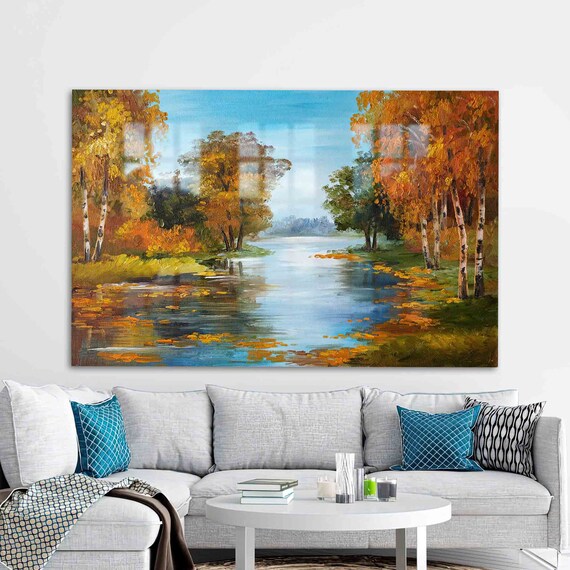 Glass Printing Wall Art Autumn Landscape Painting View