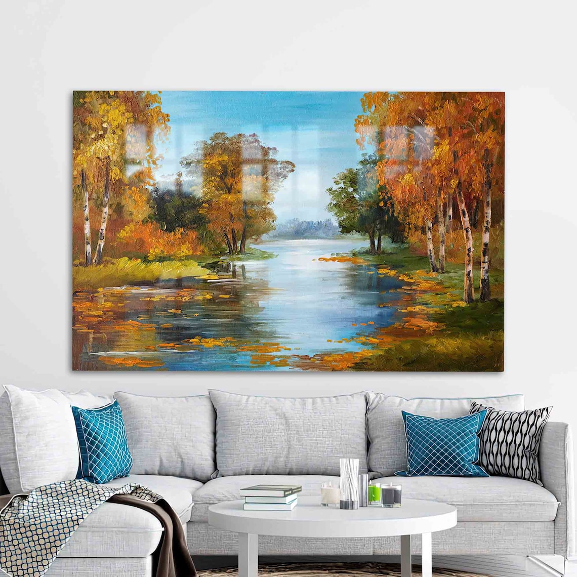 Glass Printing Wall Art Autumn Landscape Painting View