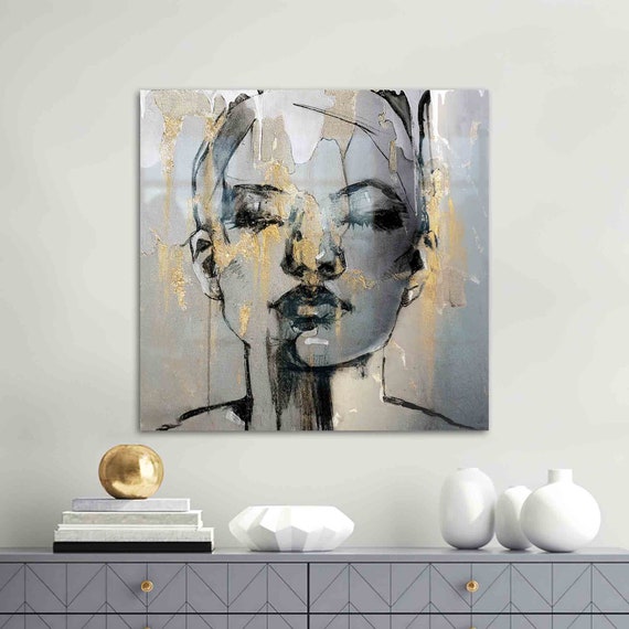 Glass Art Tempered Wall Gold Woman Decor Trendy Decoration Abstract Portrait Printing