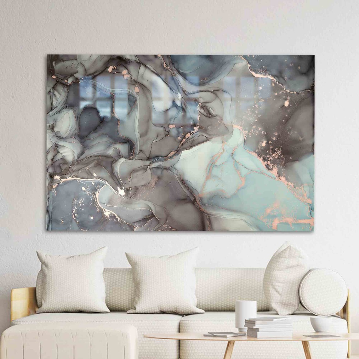 Gray And Blue Marble Abstract Art Print, Modern