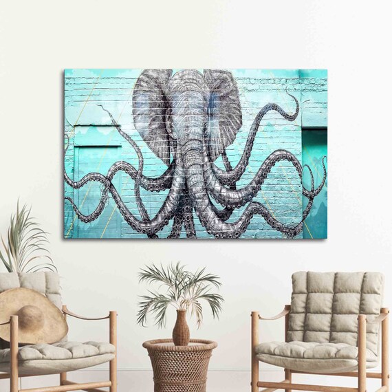 Octopus Street Art Mural Graffiti Brick Wall Turquoise Painting Print