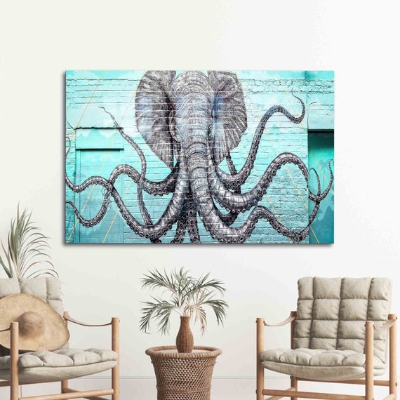 Wall Decor Glass Art Mural Octopus Tempered And Elephant Graffiti