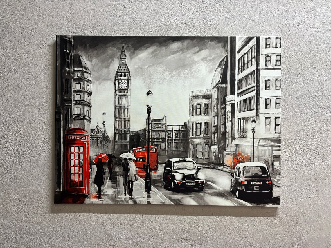 Umbrella Art Modern Canvas Abstract Cityscape Red Big Ben Landscape