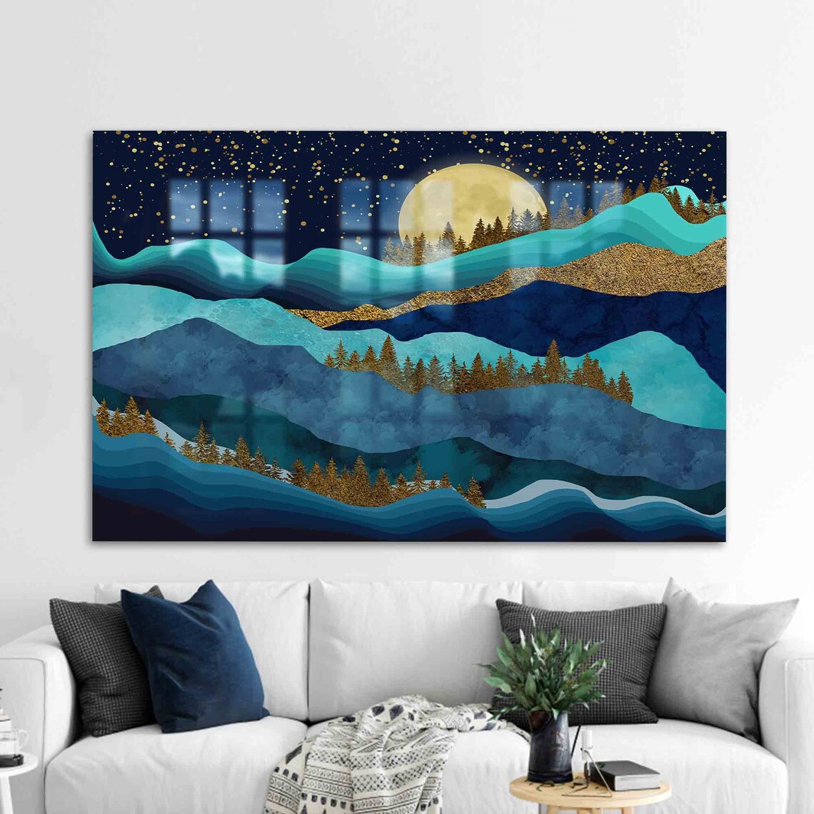 Gold Forest Landscape Mountain Moon Art Mural