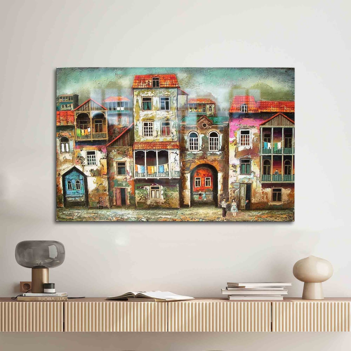 Old European Street Colorful Houses Flower Balconies Wall Art