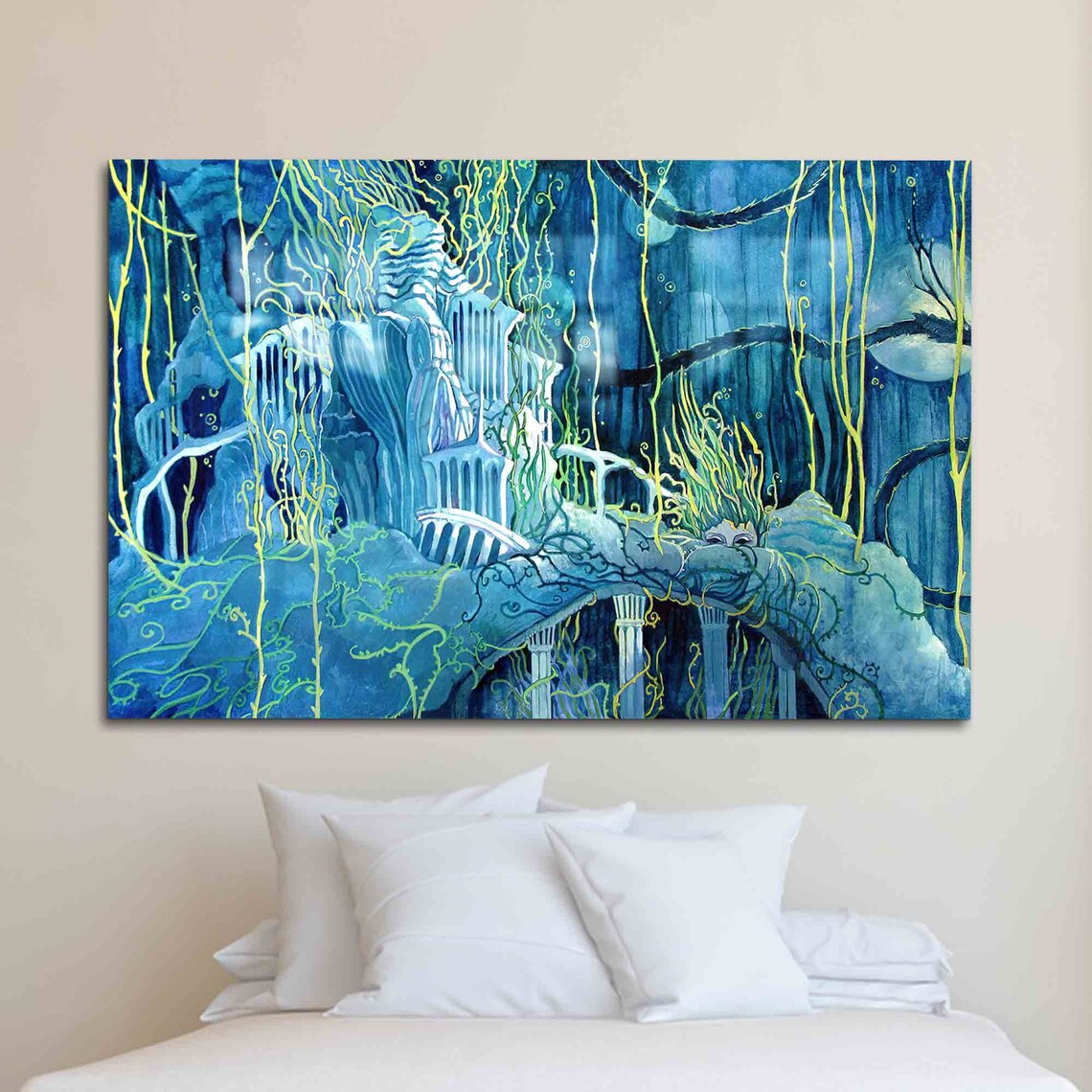 Surreal Blue Underwater Ruins Fantasy Dreamlike Ocean Art Poster