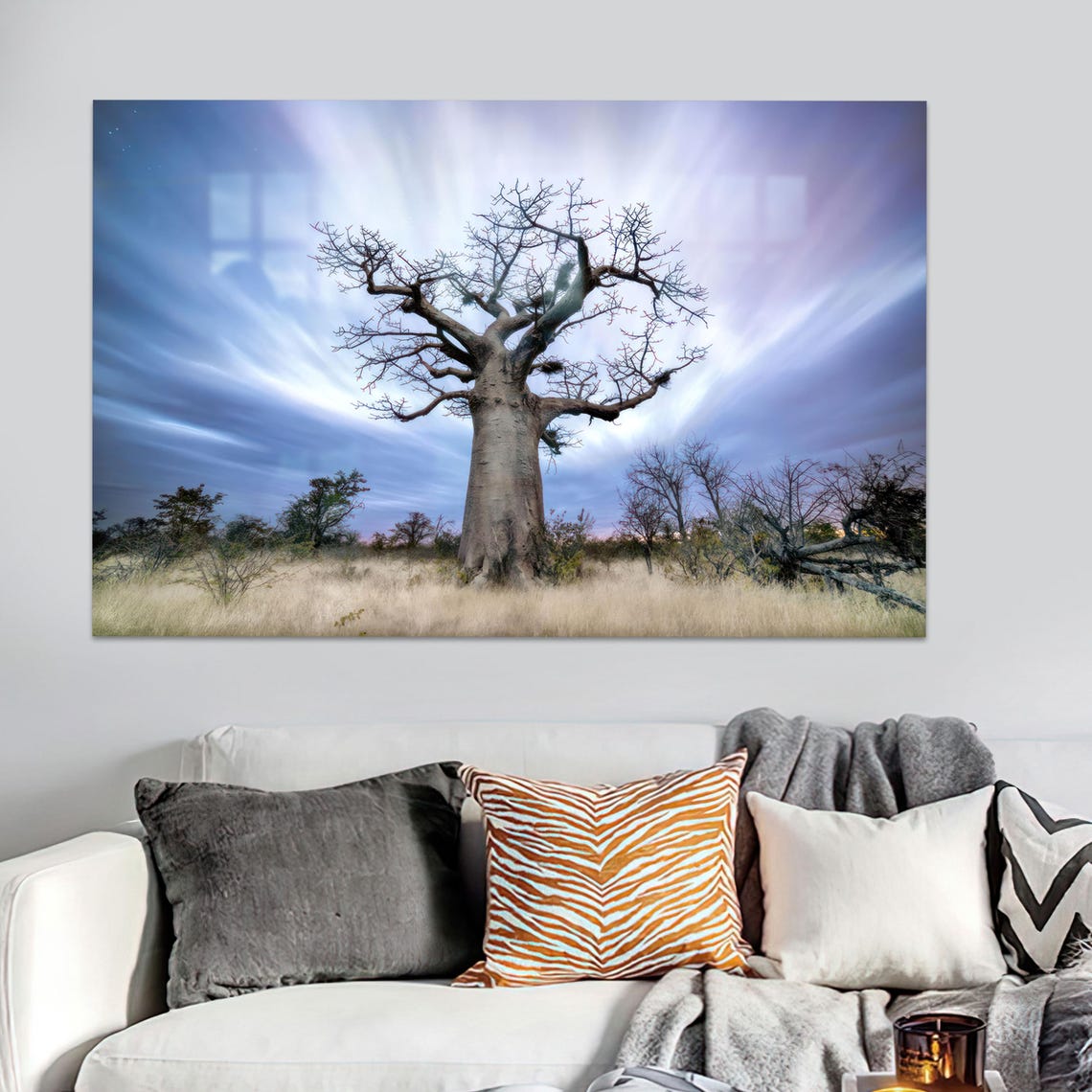 Baobab Tree Savanna Dramatic Cloudy Sky Nature Photography Print
