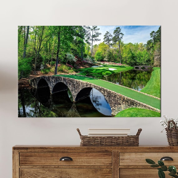 Golf Course Stone Bridge Over Pond Lush Fairway Photography Poster
