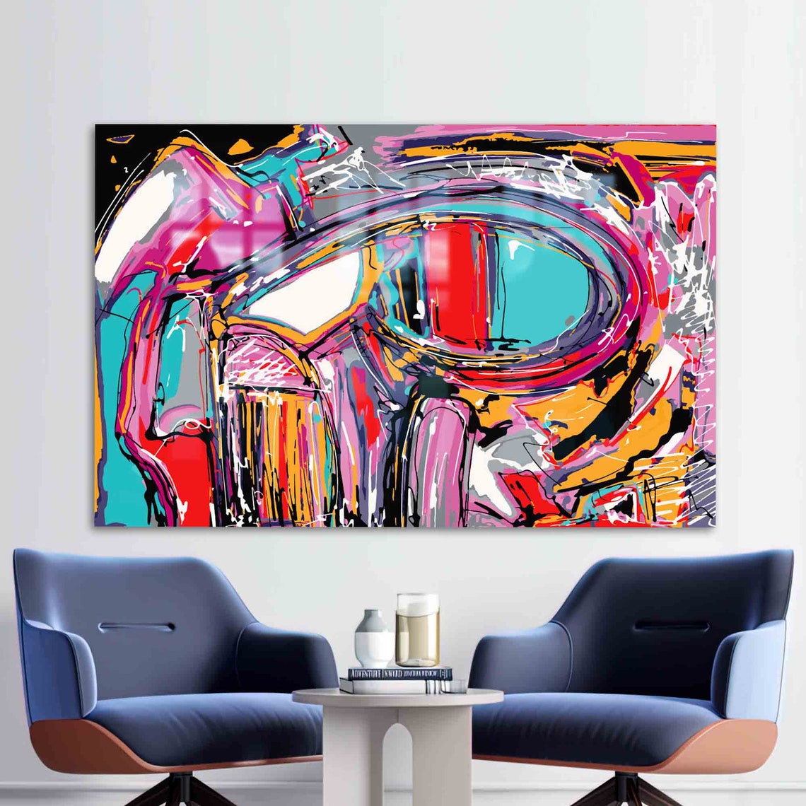 Colorful Graffiti Style Abstract Swirl Modern Bold Glass Poster