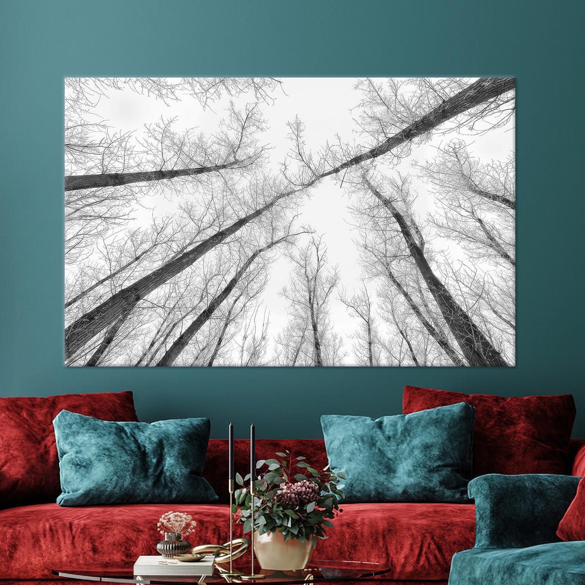 Tall Trees Canopy Black And White Minimalist Forest Photography Poster