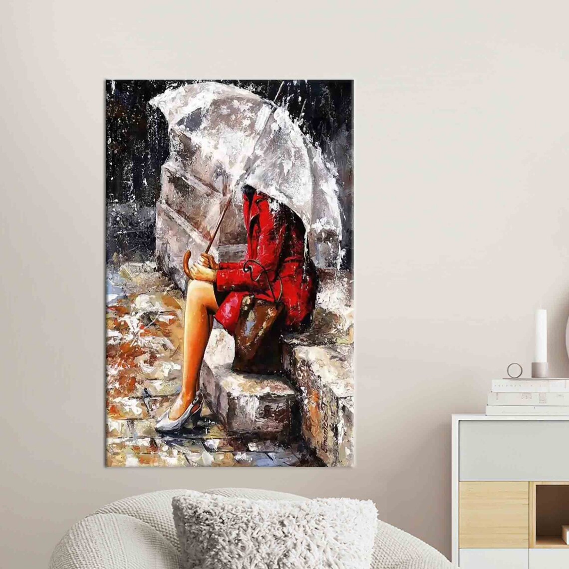Woman Sitting In The Rain, Abstract Art Print