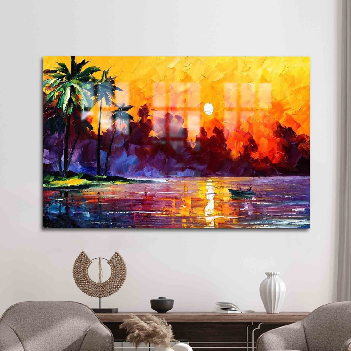 Mural Art Wall Decoration Glass Decor Abstract Landscape View Sun