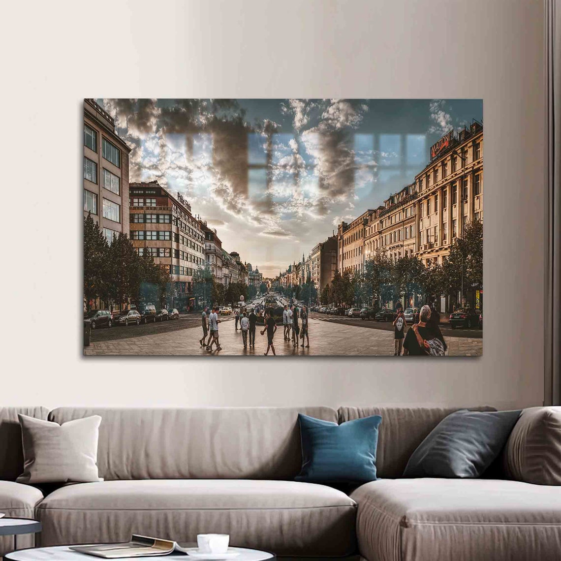 Grand European City Square Boulevard Historic Evening Photo Poster