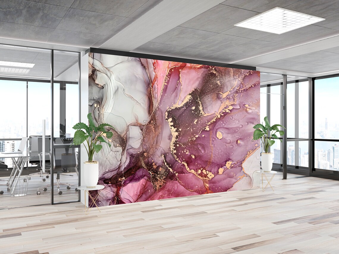 Pink And Gray Marble Gold Abstract Wall Art Print