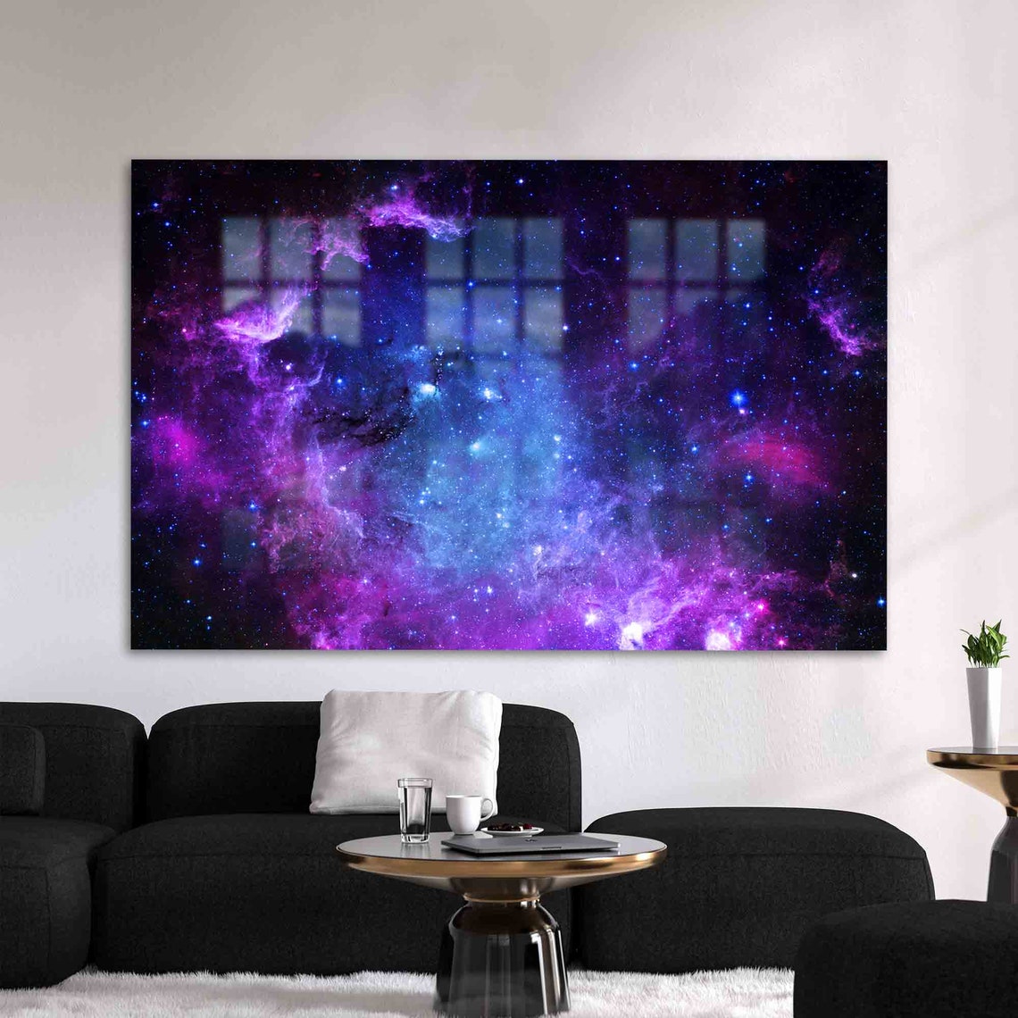 Purple Blue Nebula Galaxy Starry Night Sky Deep Space Art Poster