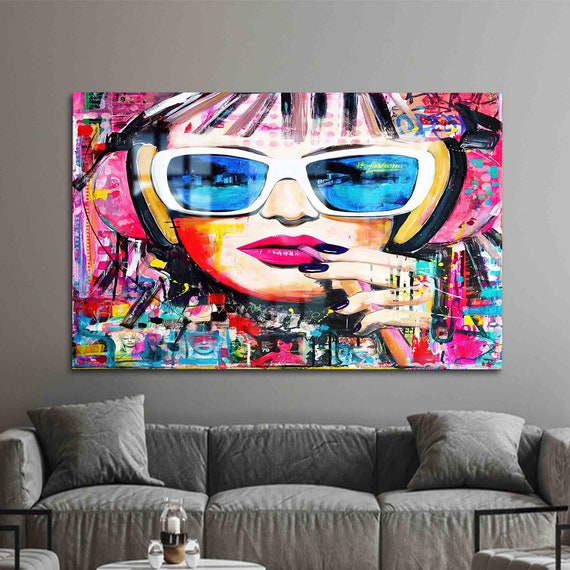 Wall Decor Glass Art Decoration Colorful Woman Girl Graffiti Portrait