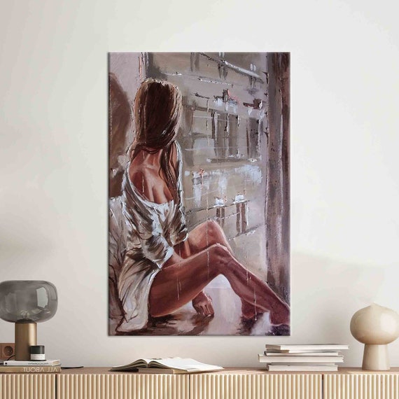 3d Wall Art Canvas Print Woman Sitting On The Floor Poster Sensual Artwork Mature