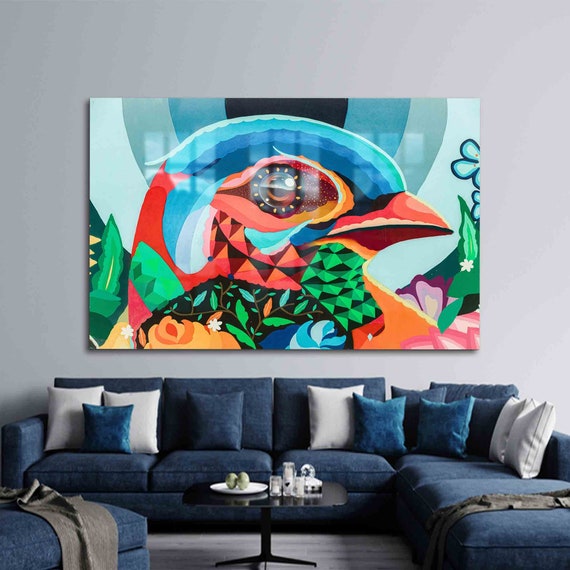 Tempered Glass Wall Decor Bird Graffiti Abstract Animal Decoration