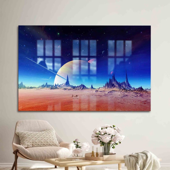 Glass Wall Art Planet Landscape Spcae Abstract Space View Decor