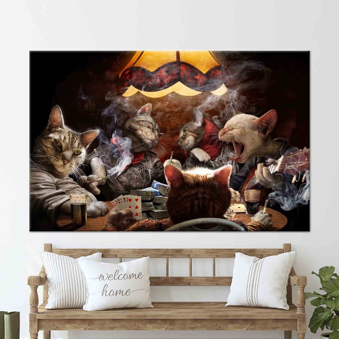 Game Room Decor Abstract Cats 3d Canvas With Playing Cards Wall Art Gift For The Home Man Cave Modern