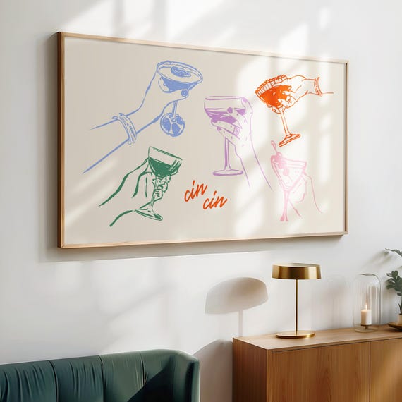 Trendy Wall Art For Frame Tv Cin Cin Frame Tv Art Cheers Print Aesthetic Art For Frame Tv Modern Bar Cart Decor