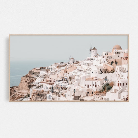 Santorini Art Greece Pastel Travel Poster