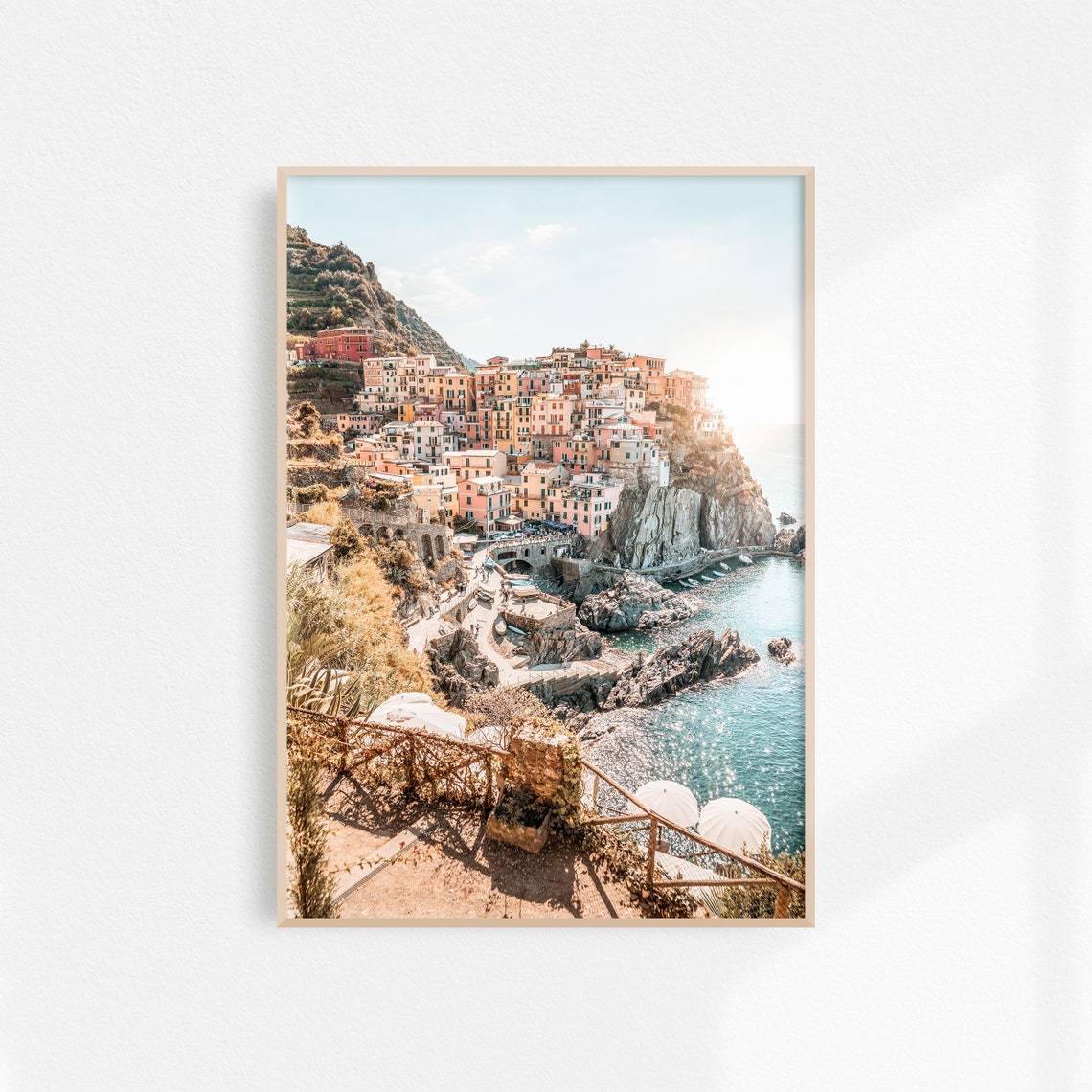 Cinque Terre Manarola Cliffside Village at Sunset Travel Poster