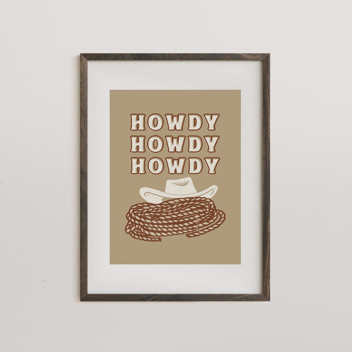 Howdy Tan Retro Vintage Repeat Typography Western Cowboy Wall Art - Image 3