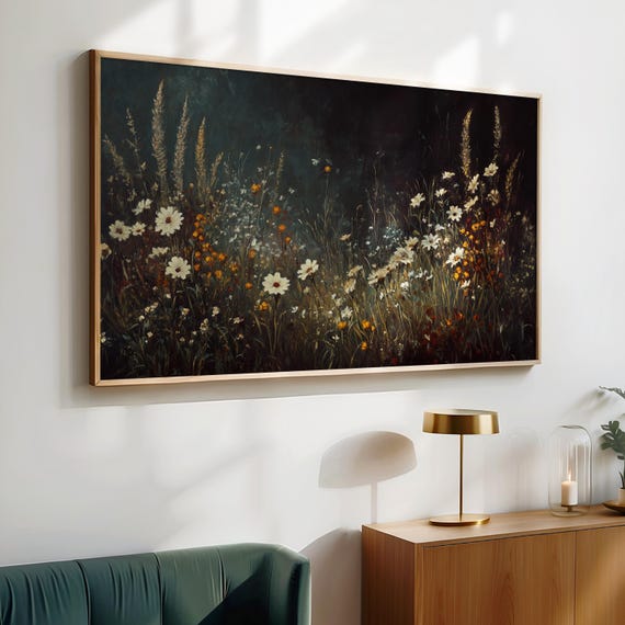 Moody Wildflower Art For Frame Tv Vintage Botanical Art For Frame Tv Modern Farmhouse Tv Art Neutral Black Fall Wall Art
