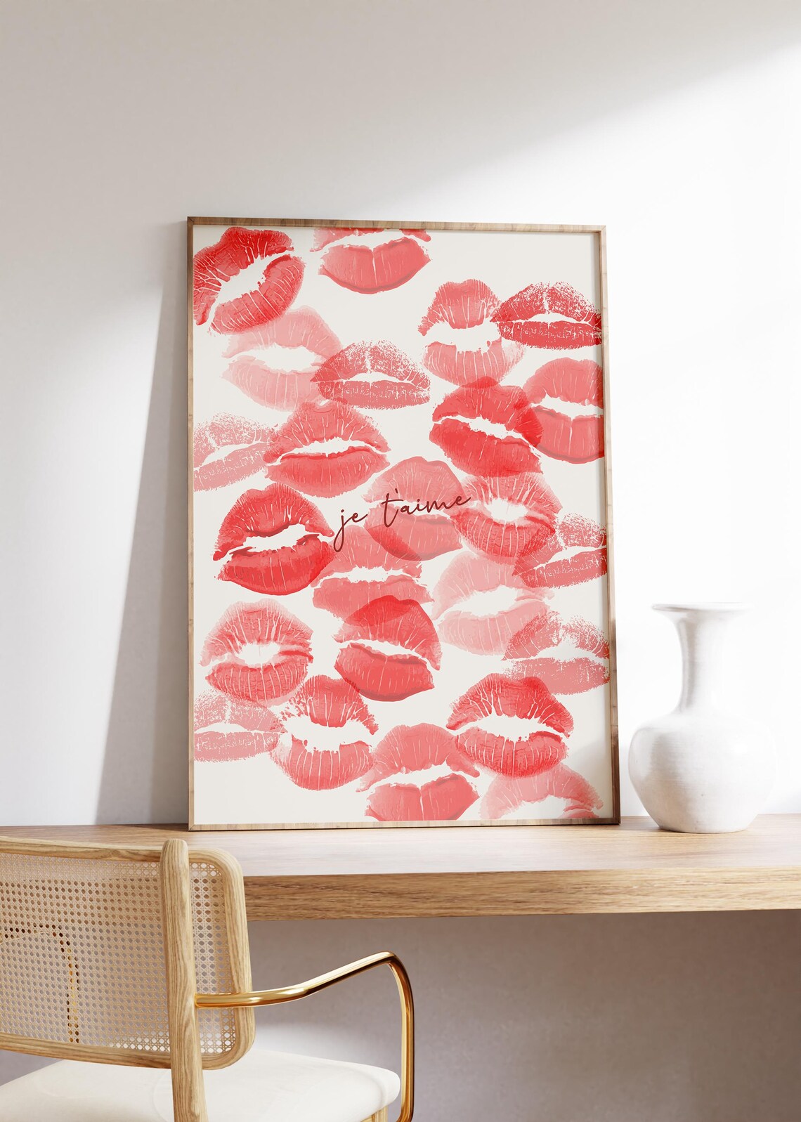 Je T'Aime Red Lipstick Kisses French Romance Decor Art Poster