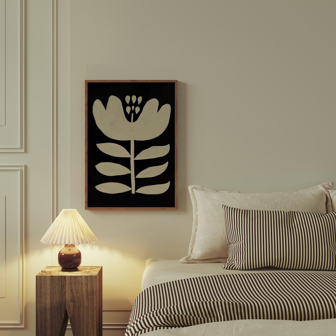 Large Flower Print Black White Floral Scandinavian Folk Poster Retro Floral Art Abstract Flower Painting Woodblock Flower Art - Image 5
