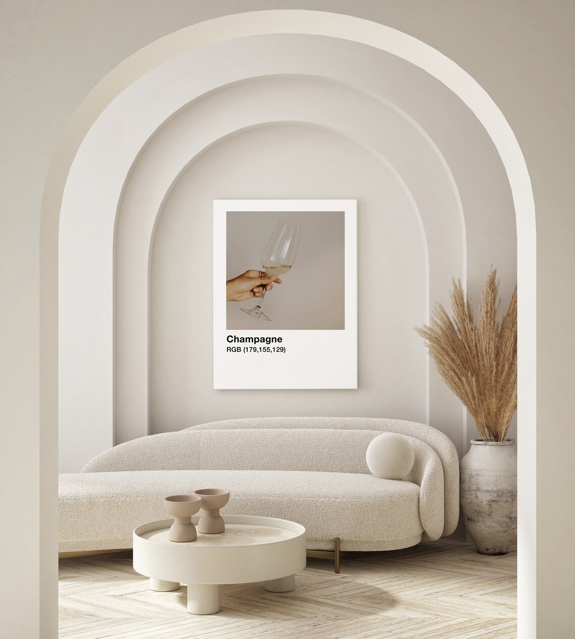 Champagne Glass in Hand Soft Beige Minimal Wine Celebration Art Poster - Image 2