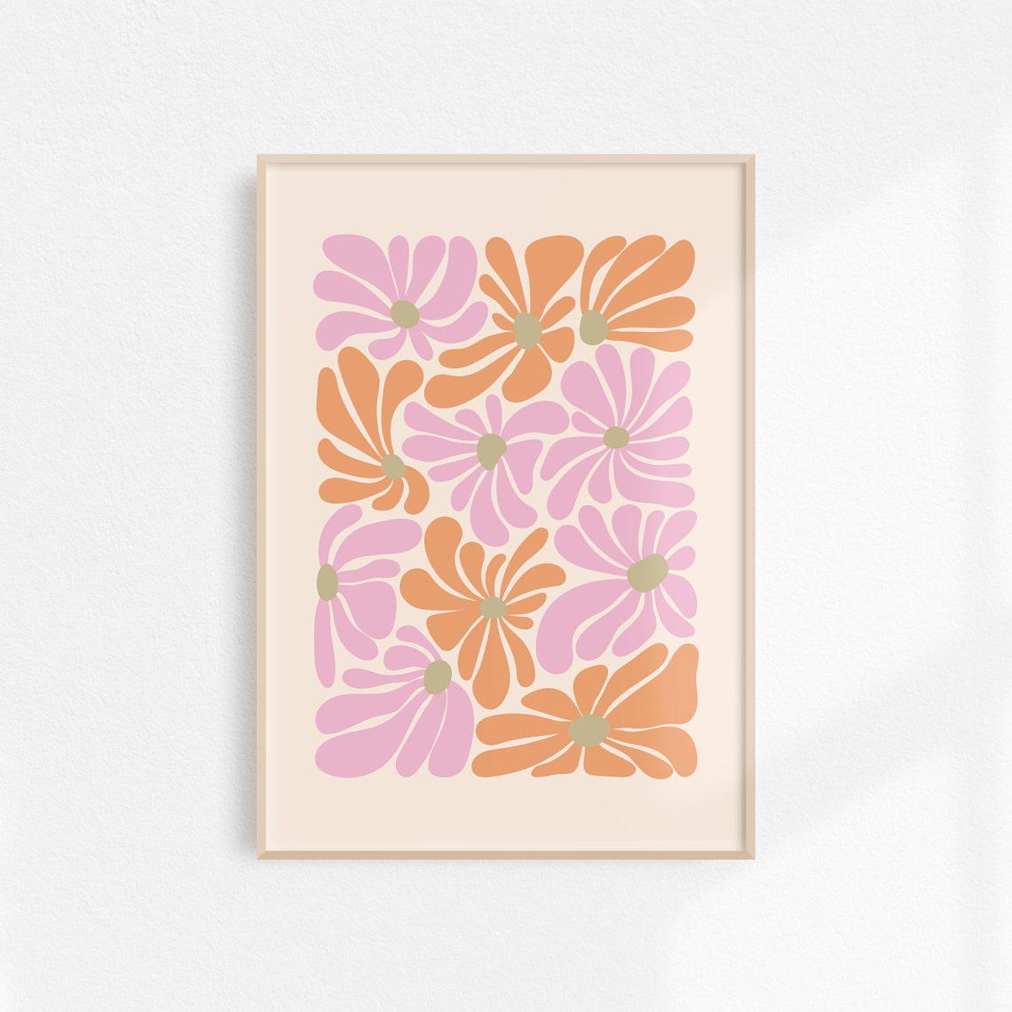 Pink And Orange Retro Daisies Pattern Danish Pastel Floral Poster
