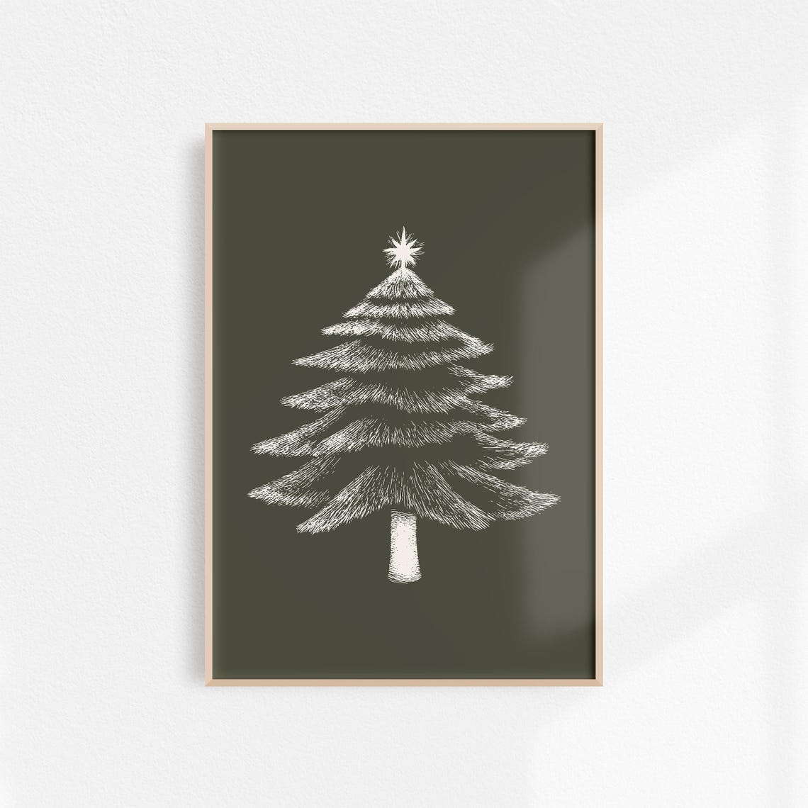 White Chalk Christmas Tree Dark Green Minimal Holiday Poster - Image 3