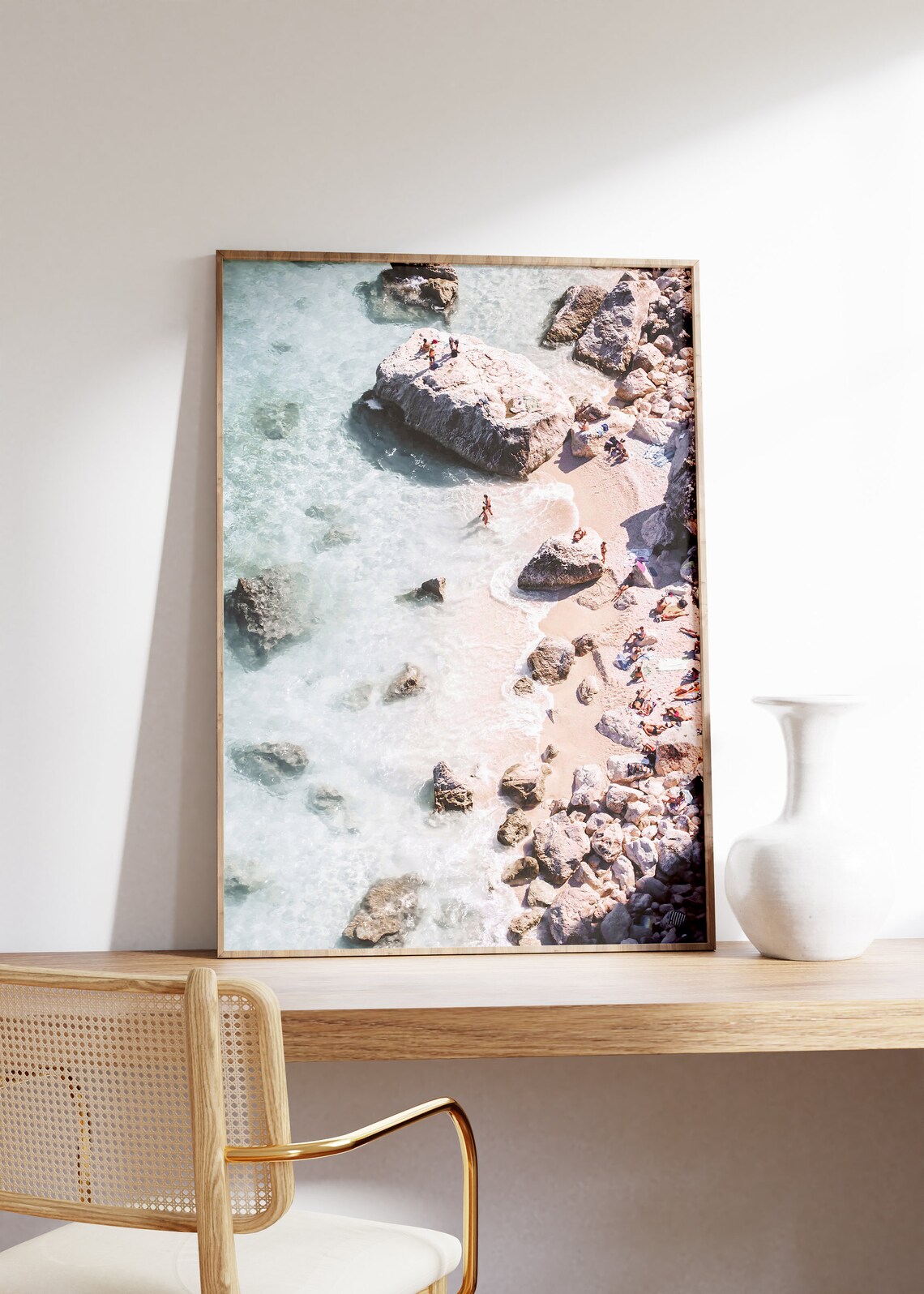 Aerial View of a Rocky Sardinia Cove with Swimmers Italy Poster - Image 3