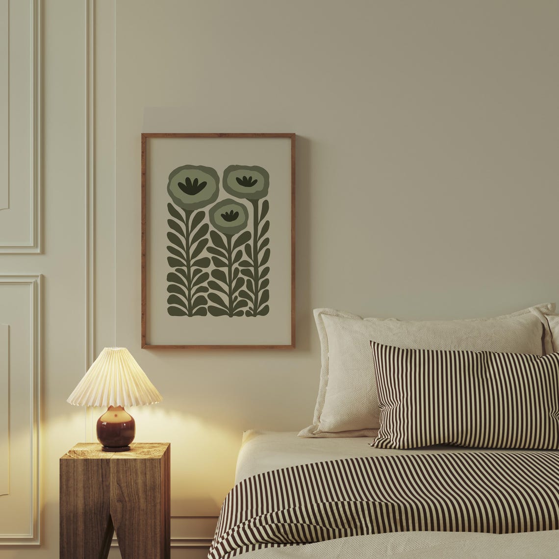Sage Green Stylized Floral Botanical Trio Mid Century Art Poster - Image 4