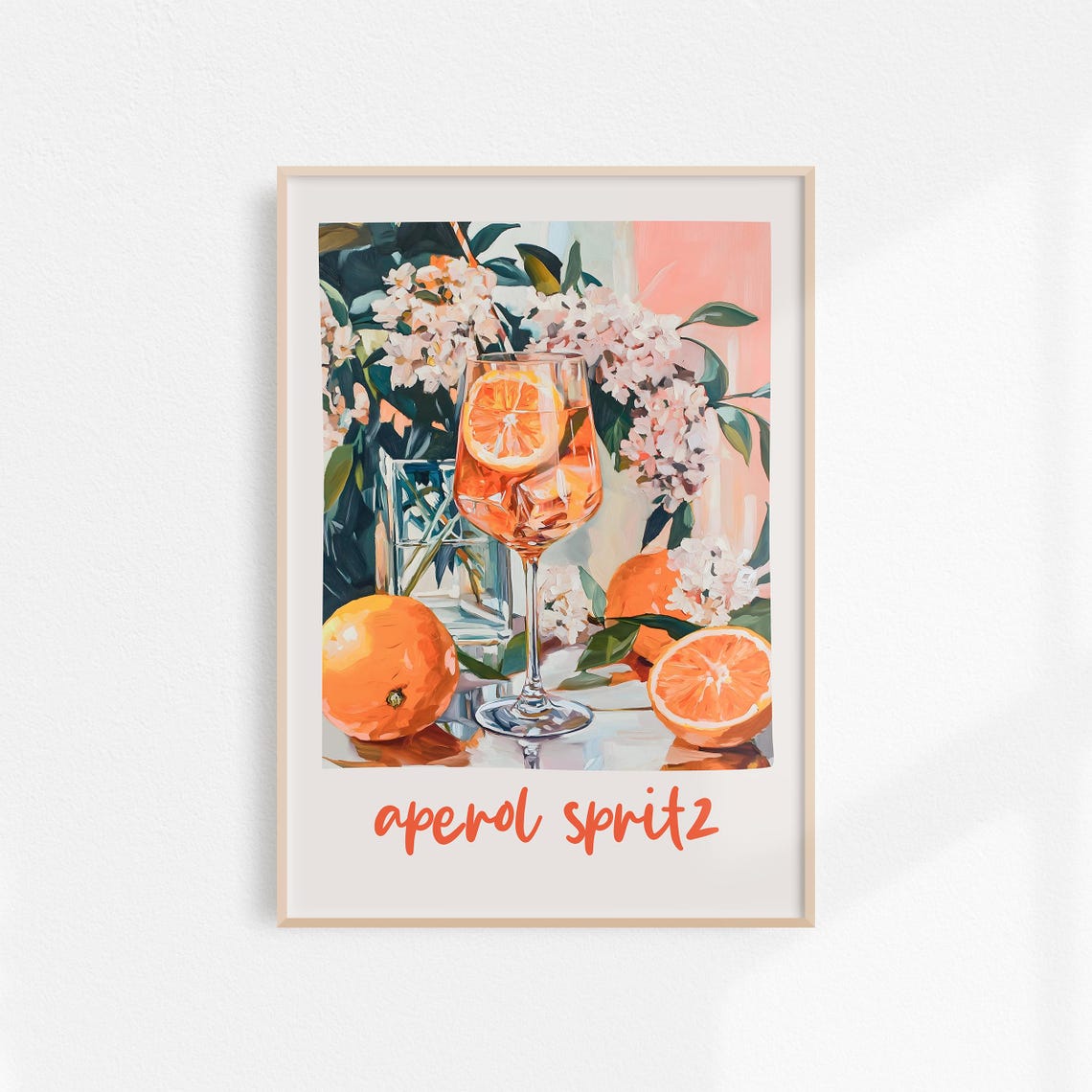 Aperol Spritz Cocktail Orange Citrus Floral Painting Bar Poster