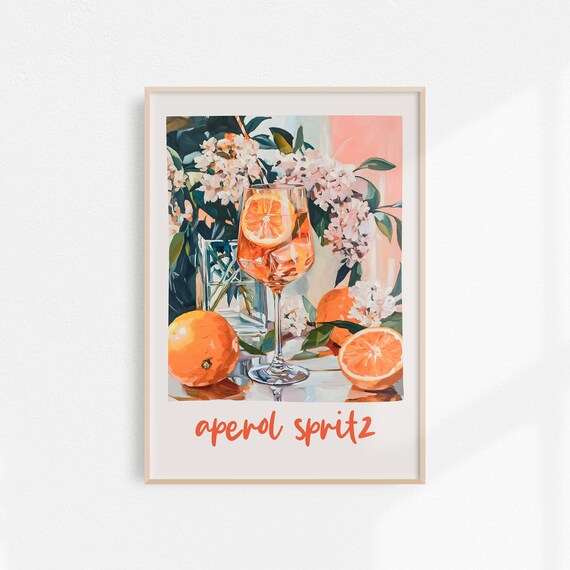 Aperol Spritz Poster Cocktail Art Trendy Wall Art Pink Green Bar Cart Decor Vintage Cocktail Poster Cute Drinks Print