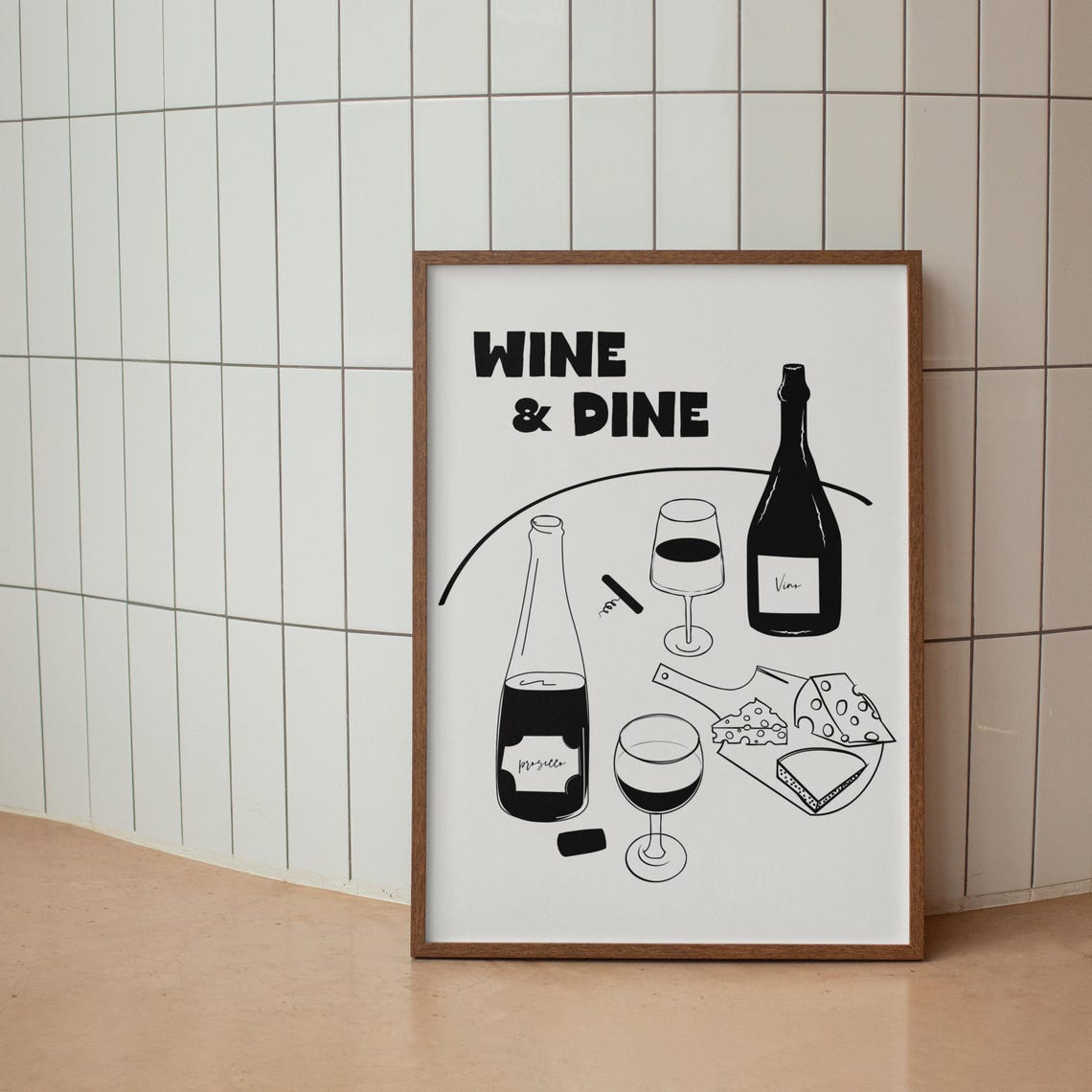 Wine And Dine Red Blue Prosecco Cheese Plate Kitchen Wall Art - Image 3