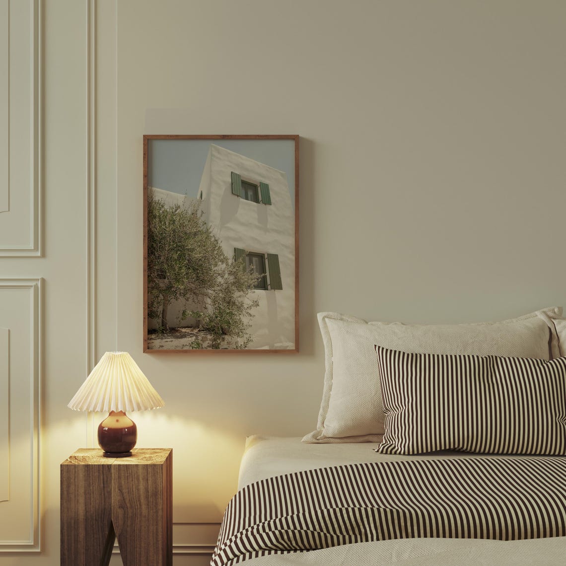 White Greek Building Green Shutters Olive Tree Travel Poster - Image 4