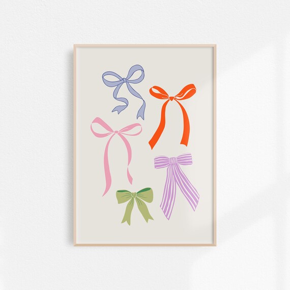 Bows Art Coquette Room Decor Preppy Bow Wall Art Aesthetic Room Decor Cute Room Decor Trendy Wall Art Girly Pastel Print