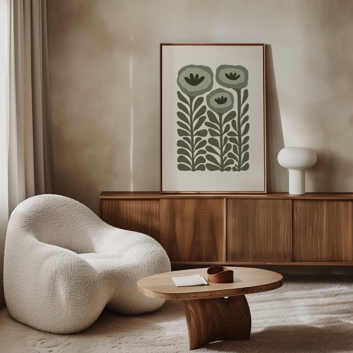 Sage Green Stylized Floral Botanical Trio Mid Century Art Poster - Image 6
