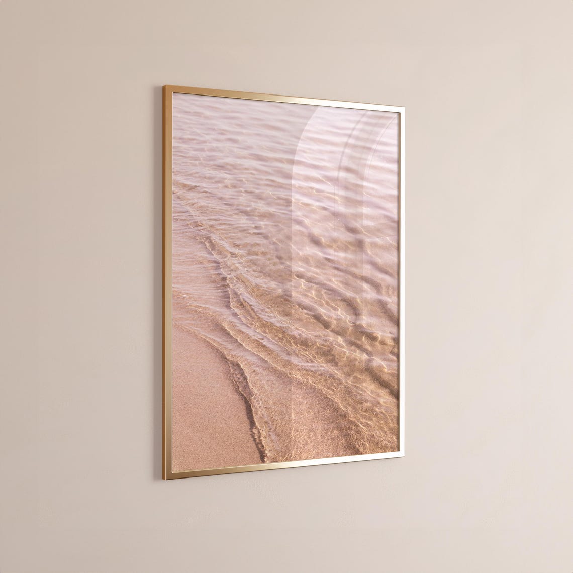 Pink Water Ripples Over Sand Beach Close-Up Calm Coastal Poster