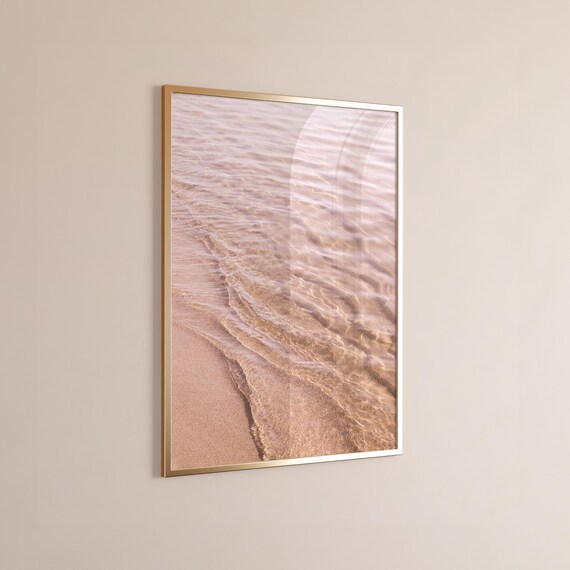 Pink Water Ripples Over Sand Beach Close-Up Calm Coastal Poster