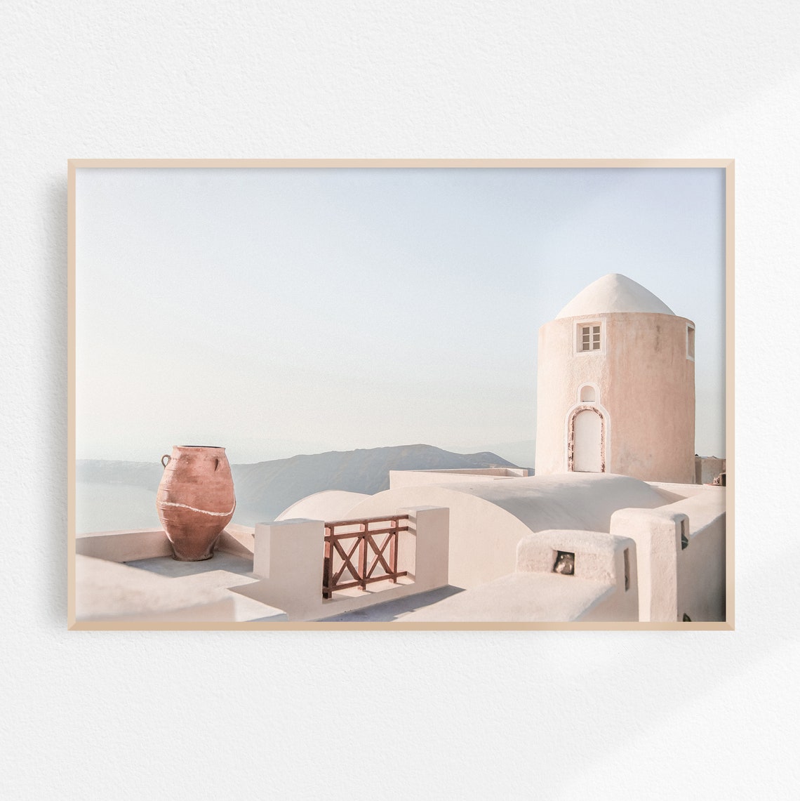 Santorini Windmill Tower And Whitewashed Rooftops Greece Poster